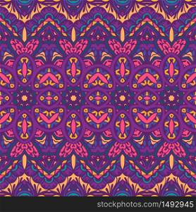 Vector seamless pattern ethnic tribal geometric psychedelic colorful print. Vector seamless pattern flower colorful mexican art