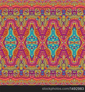 Vector seamless pattern ethnic tribal geometric psychedelic colorful print. Vector seamless pattern flower colorful mexican art