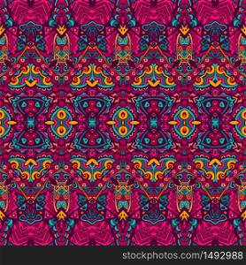 Vector seamless pattern ethnic tribal geometric psychedelic colorful print. Geometric doodle colorful abstract decorative vector seamless pattern