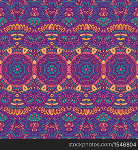 Vector seamless pattern ethnic tribal geometric psychedelic colorful print. Geometric doodle colorful abstract decorative vector seamless pattern