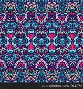 Vector seamless pattern ethnic tribal geometric psychedelic colorful print. Seamless abstract background tiled pattern geometric