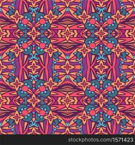 Vector seamless pattern flower colorful ethnic tribal geometric psychedelic mexican print. Colorful Tribal Ethnic Festive Abstract Floral Vector Pattern unique