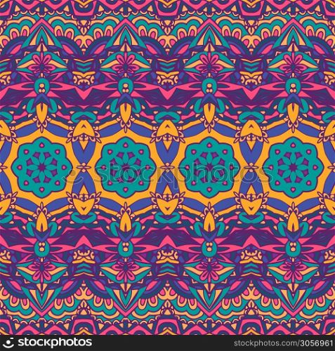 Vector seamless pattern flower colorful ethnic tribal geometric psychedelic mexican print. Abstract festive colorful floral vector ethnic tribal pattern