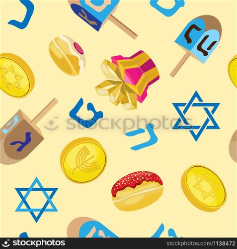 Vector seamless pattern for Hanukkah celebration. Pastel beige background