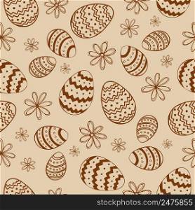 Vector seamless pattern for happy Easter day with decorative hand drawn eggs and flowers in brown colors for fabric print, textilex wrapping paper.. Vector seamless pattern for happy Easter day with decorative hand drawn eggs and flowers in brown colors for fabric print, textilex wrapping paper