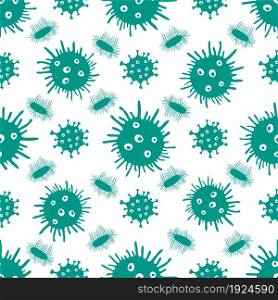 Vector seamless pattern microbe, virus, bacteria, disease germs microorganism on white background. Laboratory. Biology, medicine, pharmacy, experiment. Science. Design for websites, wrapping, print