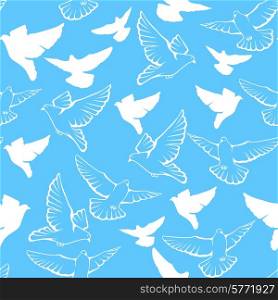 Vector seamless pattern of a flock flying pigeons.. Vector seamless pattern of a flock flying pigeons