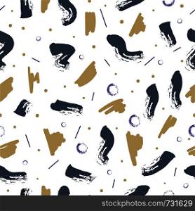 Vector seamless pattern of abstract elements and dry brush lines. Background with random shapes. Endless trendy cover.