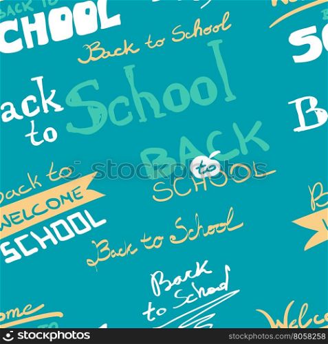 Vector seamless pattern of back to school sketch style elements. Typography and lettering vintage print textile