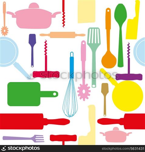 Vector seamless pattern of kitchen tools. Vector illustration. EPS 10.
