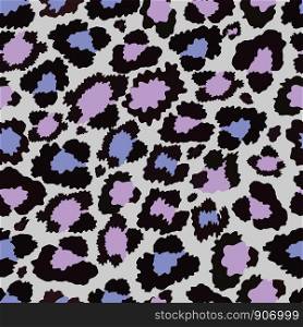 Vector Seamless pattern of leopard skin in purple tone on grey background, Wild Animals pattern for textile or wall paper