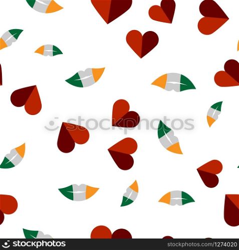 Vector seamless pattern of lips and heart on a white background. Stock Illustration for St. Patrick&rsquo;s Day. EPS 10 editable vector.