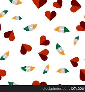 Vector seamless pattern of lips and heart on a white background. Stock Illustration for St. Patrick&rsquo;s Day. EPS 10 editable vector.