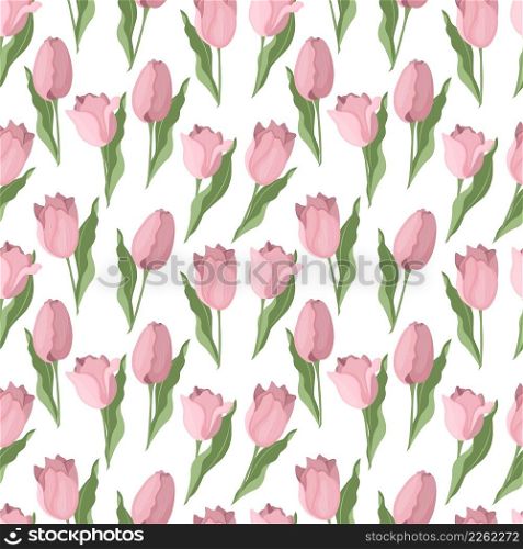 Vector seamless pattern of pale pink tulips. Textiles and packaging paper