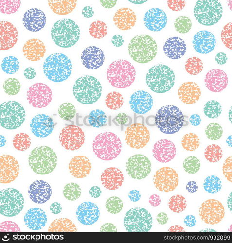 vector seamless pattern of round colorful circles on white background, grunge retro style