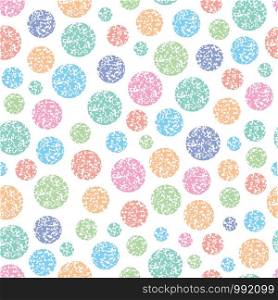 vector seamless pattern of round colorful circles on white background, grunge retro style