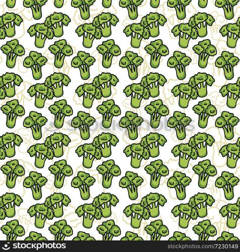 Vector seamless pattern of sketch broccoli. Illustration. . Vector seamless pattern of sketch broccoli. Illustration. Beautiful background.