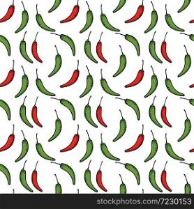 Vector seamless pattern of sketch pepper chili. Illustration. . Vector seamless pattern of sketch pepper chili. Illustration. Beautiful background.