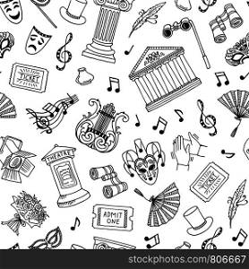 Vector seamless pattern or background illustration with doodle theatre elements. Vector pattern background illustration doodle theatre elements