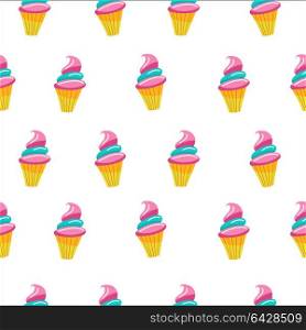 Vector seamless pattern. Small cakes, muffins. Pattern for textiles, paper, Wallpaper.