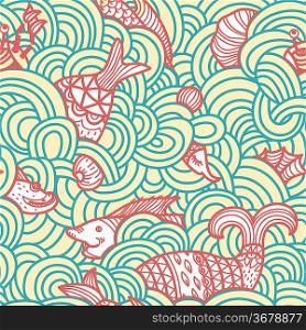 vector seamless pattern with a fantasy sea