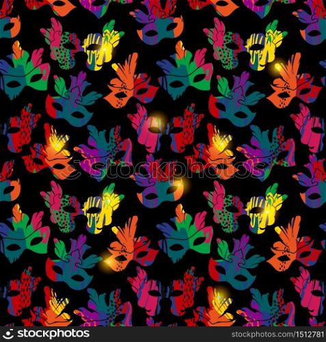 Vector seamless pattern with abstract carnival masks. Trendy hand drawn textures. Background for carnival concept and other users.. Vector seamless pattern with abstract carnival masks.