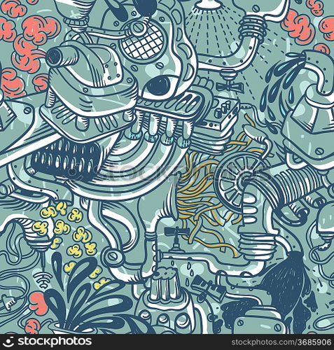 vector seamless pattern with abstract engine