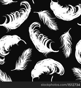 Vector seamless pattern with abstract feathers. Trendy hand drawn textures. Background for carnival concept and other users.. Vector seamless pattern with abstract feathers.