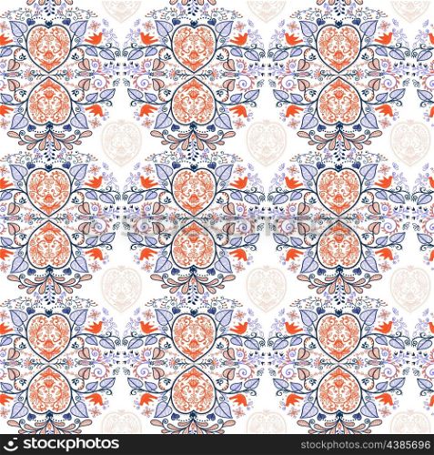 vector seamless pattern with abstract floral hearts