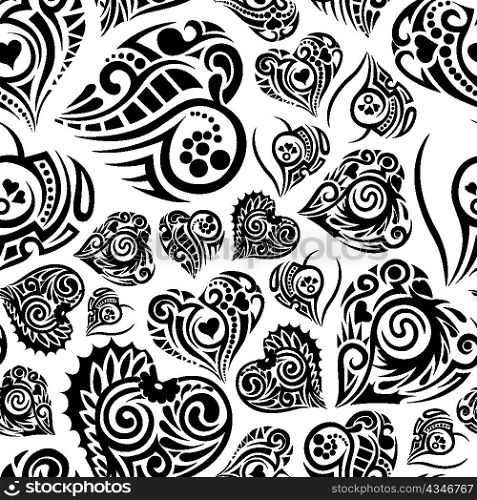 vector seamless pattern with abstract hearts
