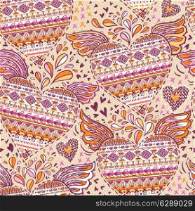 vector seamless pattern with abstract ornamental hearts