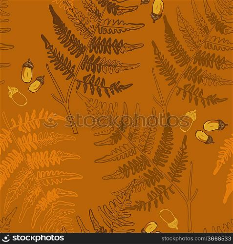 vector seamless pattern with acorns and ferns