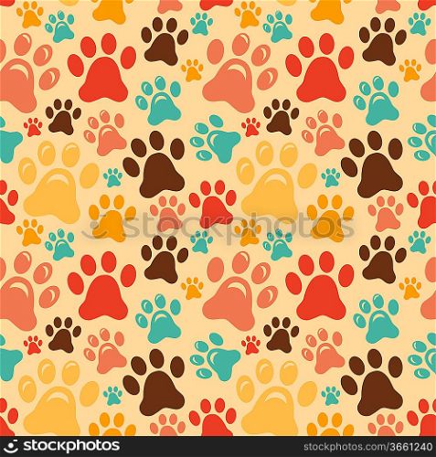 Vector seamless pattern with animal paws - cartoon background