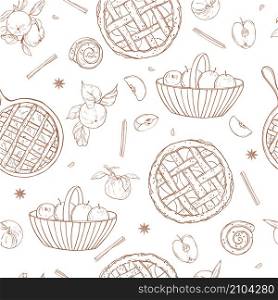 Vector seamless pattern with apple pie. Sketch illustration.. Vector background with apple pie. Sketch illustration.