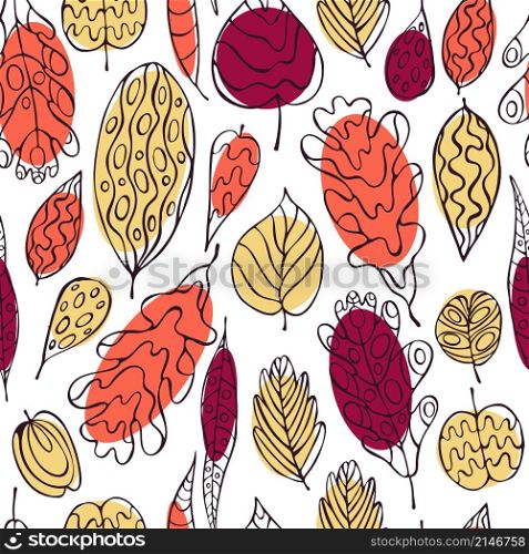Vector seamless pattern with autumn leaves .. Vector background with autumn leaves and berries.
