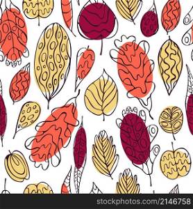 Vector seamless pattern with autumn leaves .. Vector background with autumn leaves and berries.