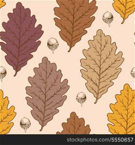 Vector seamless pattern with autumn oak leaves and acorns