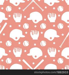 Vector seamless pattern with baseball bats, ball, helmet, baseball glove. Sports background. Design for banner, poster or print.