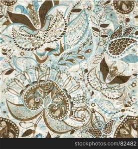 Vector seamless pattern with big decorative flowers. Blue and brown floral wallpaper. Vector seamless pattern with big decorative flowers. Blue and brown floral wallpaper. Textile, web