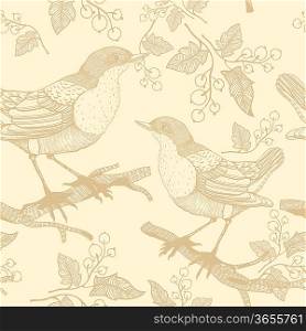 vector seamless pattern with birds and berries