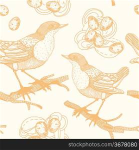 vector seamless pattern with birds and nests