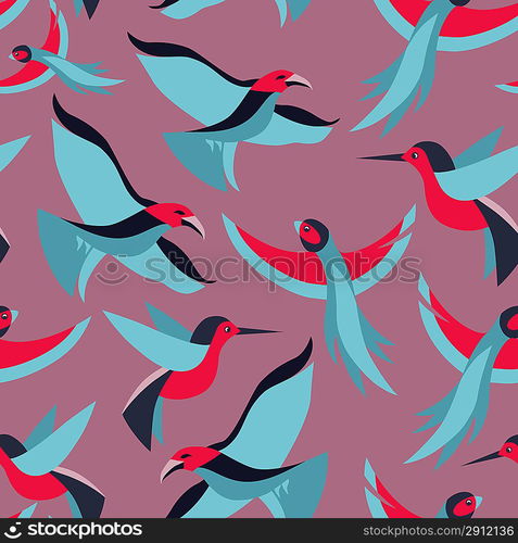 Vector seamless pattern with birds in flat style