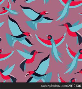 Vector seamless pattern with birds in flat style
