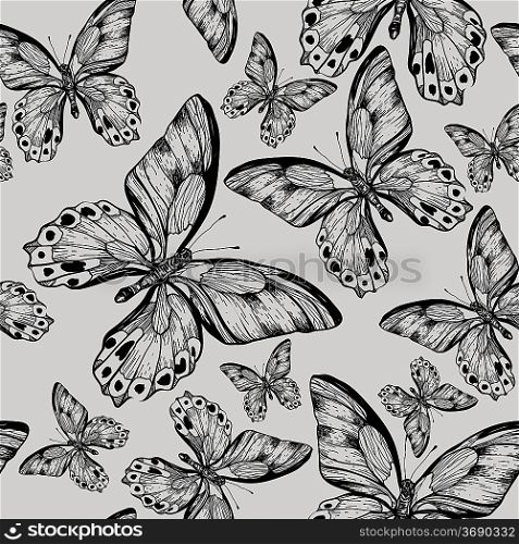vector seamless pattern with black butterflies