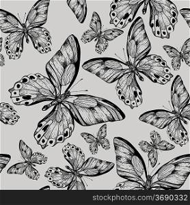 vector seamless pattern with black butterflies