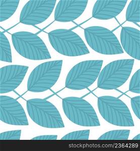Vector seamless pattern with blue foliage on white background
