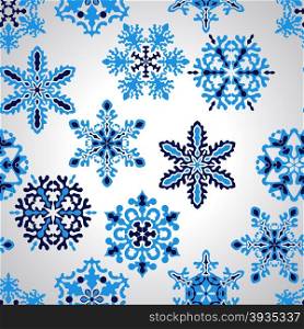 Vector Seamless Pattern with Blue Snowflakes