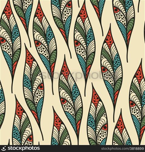 Vector seamless Pattern with bright feathers, fully editable eps 10 file with clipping mask and seamless pattern in swatch menu