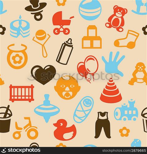 Vector seamless pattern with bright kid icons - abstract background for children