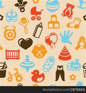 Vector seamless pattern with bright kid icons - abstract background for children
